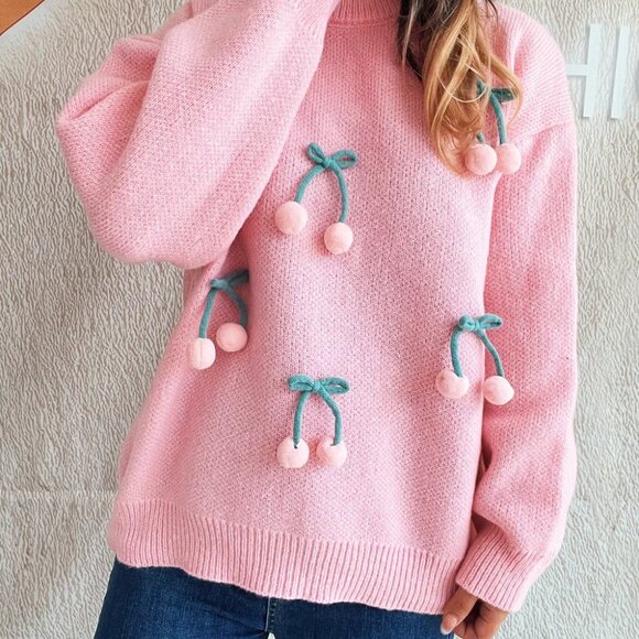 Cherry Round Neck Long Sleeve Sweater - Picture 12 of 16